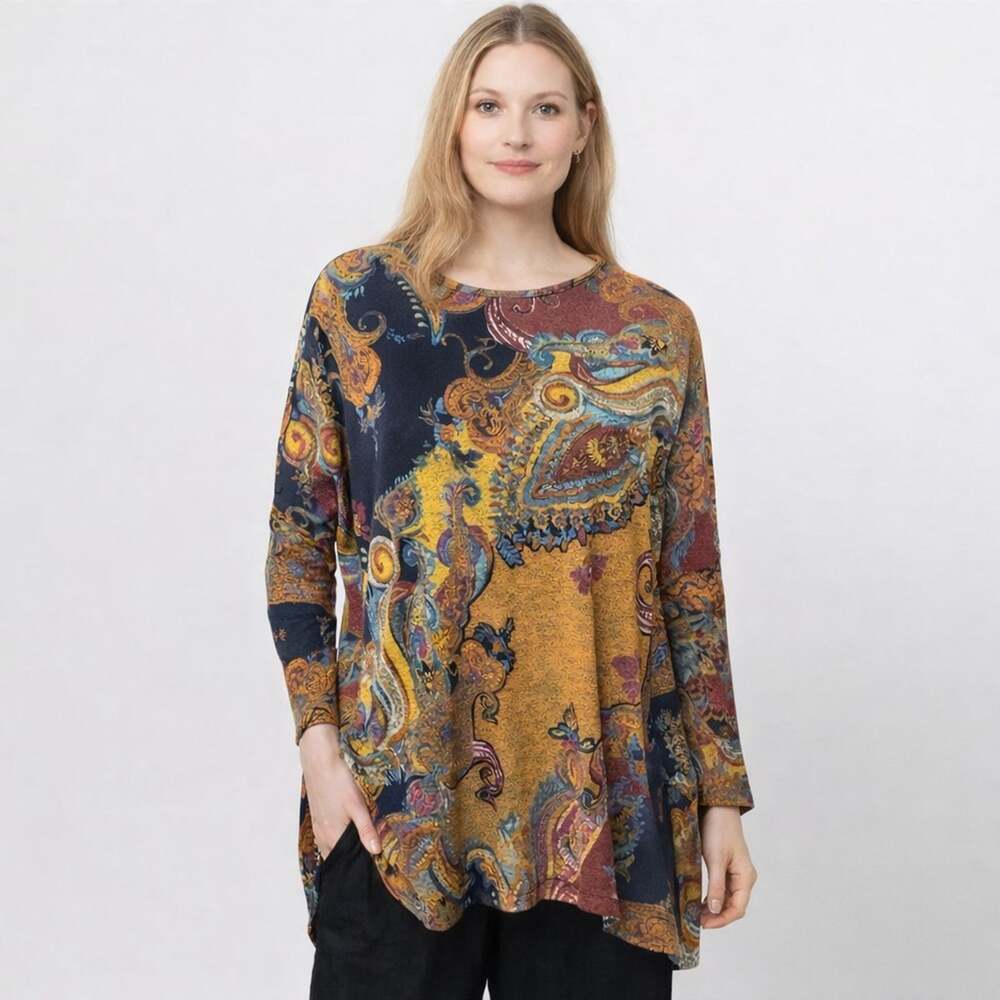 Clara Sun Woo Boyfriend Tunic Shirt Women's Size 2X Paisley Pullover Relaxed NWT